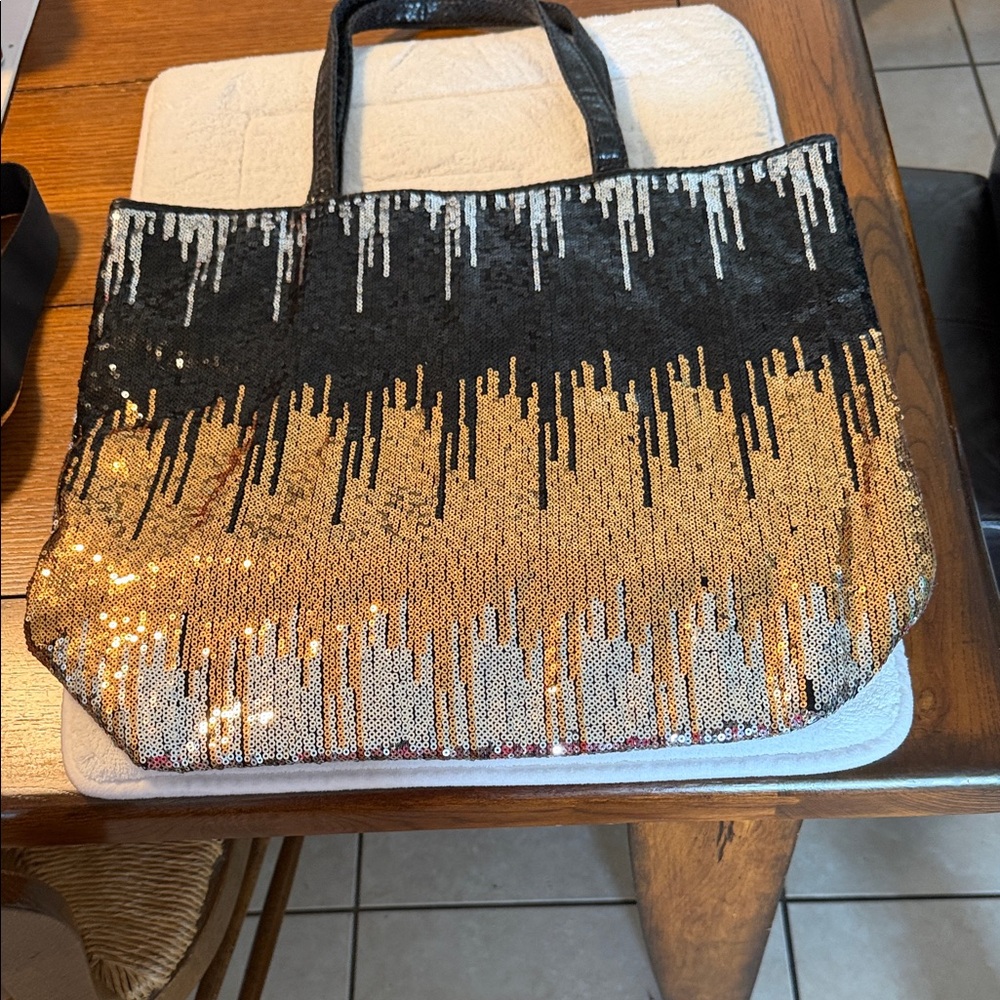Sondra Roberts Black and Gold Sequin Tote